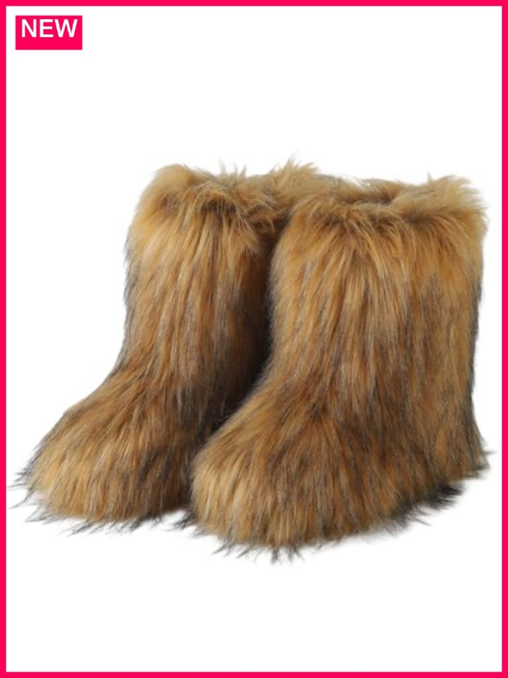 Faux Fur Mid-Calf Boots for Women, Warm Winter Snow Shoes, Round Toe